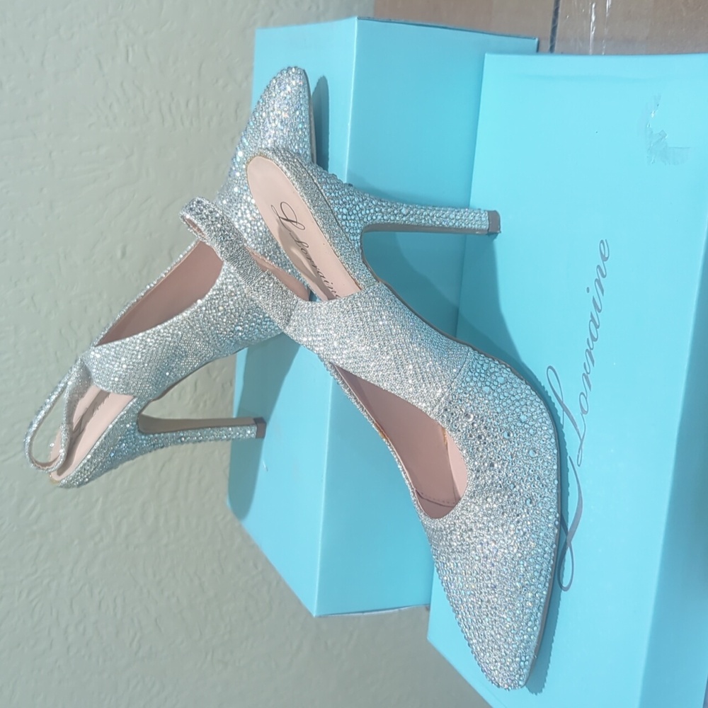 L Lorraine Elegant Silver Glitter Women's Heels